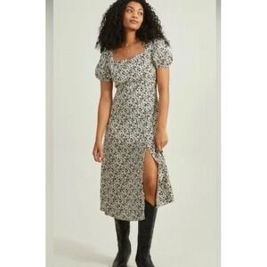 Altar'd State Stephanie Dress Floral Maxi Square Neck Puff Sleeve Boho Large